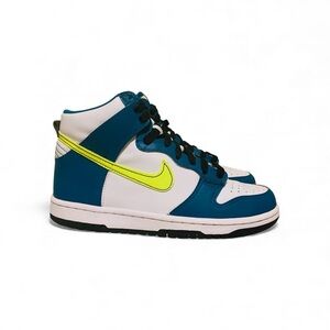 Nike Dunk High Top Neon Yellow Swoosh Lace Up Leather 5.5y Women’s 6.5 Shoes